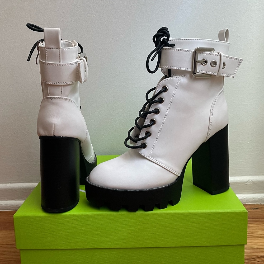 Tall white & black lace up boots!